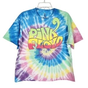 PINK FLOYD tie dye cropped band tee rainbow